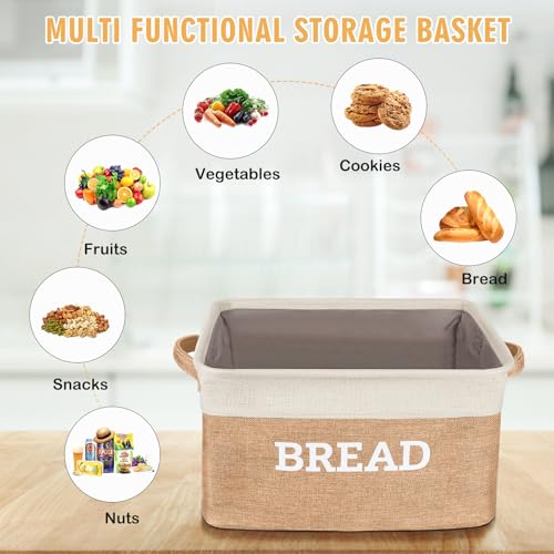 Bread Storage Basket for Kitchen (White & Beige)