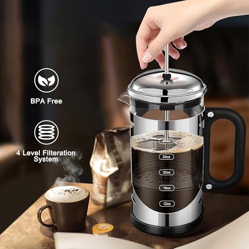 34 Ounce French Press Coffee Maker Chromium Stainless Steel Coffee Press (Silvery-R / 34 oz)