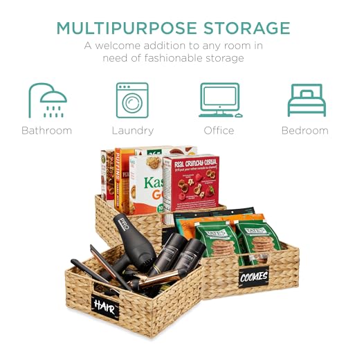 Set of 4 13x12in Water Hyacinth Pantry Baskets (13x12x5in / Natural)