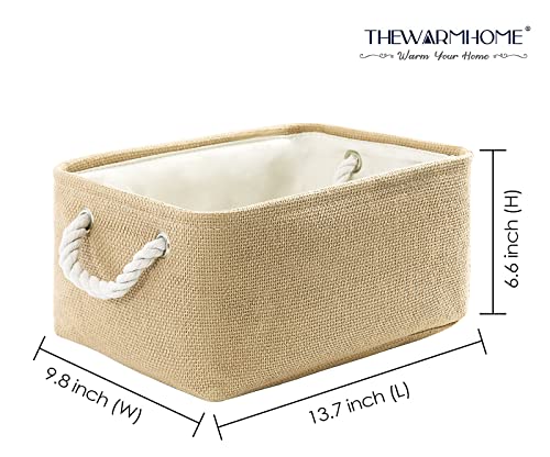 Decorative Basket Rectangular Fabric Storage Bin Organizer Basket with Handles for Clothes Storage (Beige / Medium -13.8Lx9.8Wx6.7H)