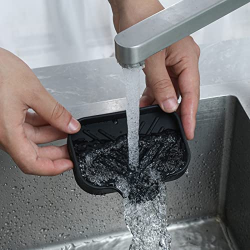 Silicone Soap Dish with Drain Spout (Black / S(4.9"×3.2"))