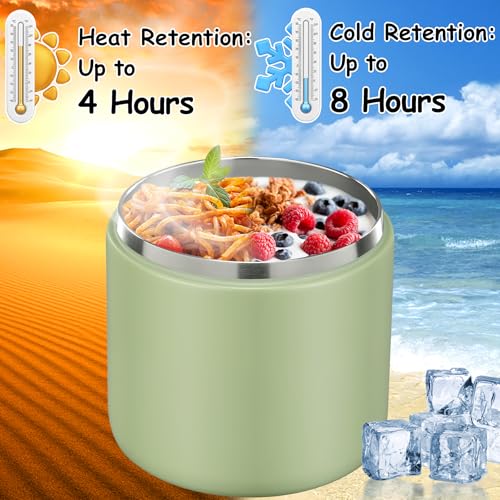 19oz Insulated Vacuum Food Jar with Buckle Lid Wide Mouth Soup Thermo for Hot Food Kids Leakproof Stainless Steel Lunch Container (Green-L / 19OZ)