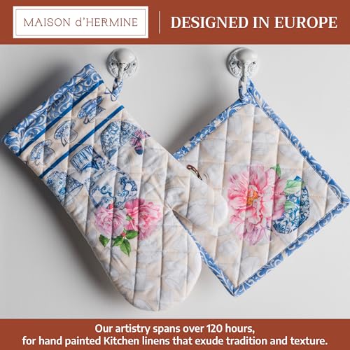 100% Cotton Oven Mitt & Pot Holder Set (017 - Canton / 7.5" x 13" & 8" x 8" (Oven Mitt & Pot Holder))