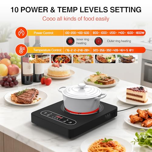 Electric Cooktop 1800W Single Burner Portable Electric Stove 110V Hot Plate (Black Single Burner)