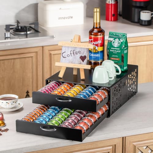 for Vertuo Pod Holder Coffee Pod Storage for Nespresso Pod Organizer Large Capacity Fits All Size Vertuo Pods 2 Tier Drawer (Standard Style)