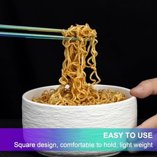 Metal Chopsticks Reusable 5 Pairs Multicolor Stainless Steel Chopsticks Dishwasher Safe Square Lightweight Non