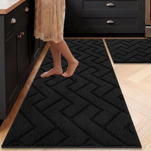 Kitchen Runner Rug (Black / 20"x48"+20"x32")