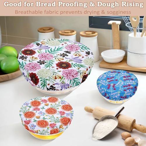5Pcs Reusable Beeswax Elastic Bowl Covers for Bread Proofing and Food Cover (Colorful Floral)
