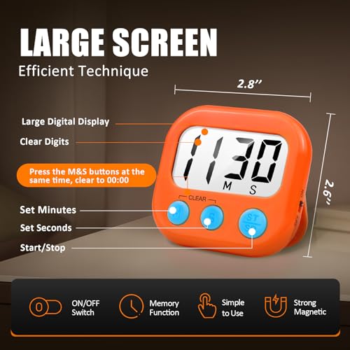 Digital Kitchen Timers for Cooking (Orange)