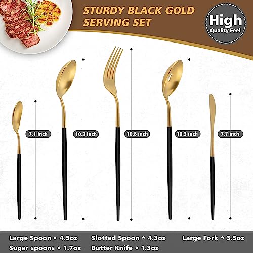 5pcs Matte Black Gold Serving Set (Blackgold / 5-piece)