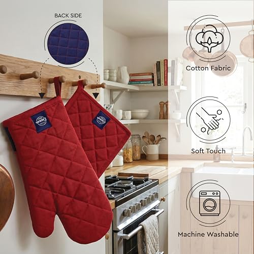 Oven Mitts and Pot Holders Set (Oven Glove + Pot Holder / Red)