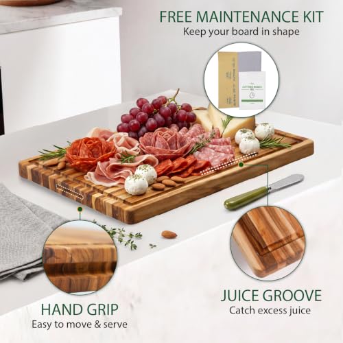 Teak Wood Cutting Board with Juice Groove (18"L x 14"W)
