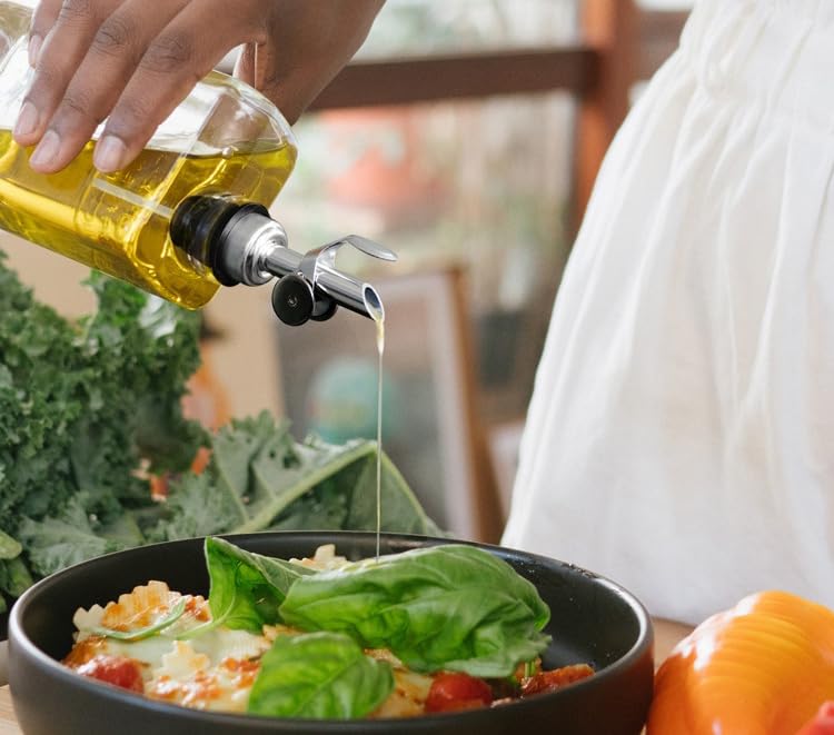6 Pack Auto Flip Olive Oil Dispenser (6 Pourers-Silvers)