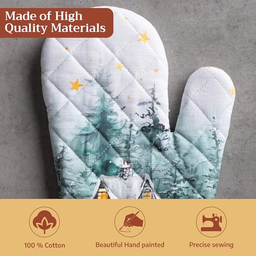 Maison d'Hermine Oven Gloves 100% Cotton Oven Mitt (126 - Neige De Noel / 7.5" x 13" (Oven Mitt))