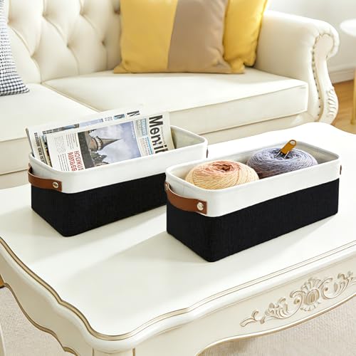 Small Fabric Storage Baskets (Black / Off-White / Narrow-15"x6"x5")