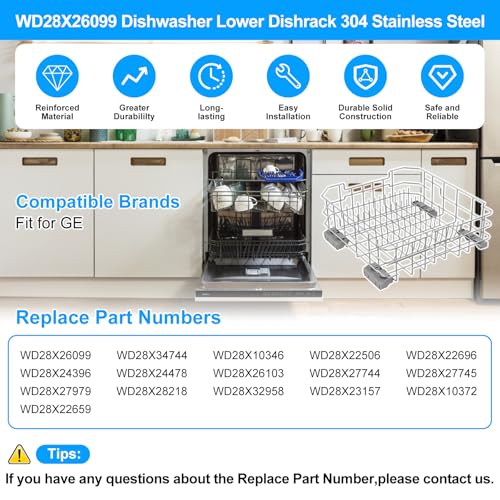 UPGRADED WD28X26099 Dishwasher Lower Rack Compatible with GE Dishwasher Rack Replacement Parts with Wheel
