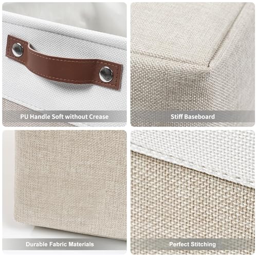 Storage Bins Large Fabric Storage Baskets for Shelves 3 Pack (Beige / Off-White / Large -15"x11"x9.5")