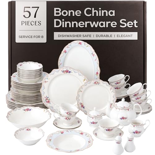 Romantic Bloom Bone China Dinnerware Set (57 Piece Set)