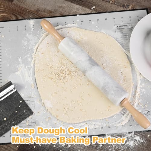 African Natural Marble Rolling Pin (White and Grey Marble with Pastry Mat)