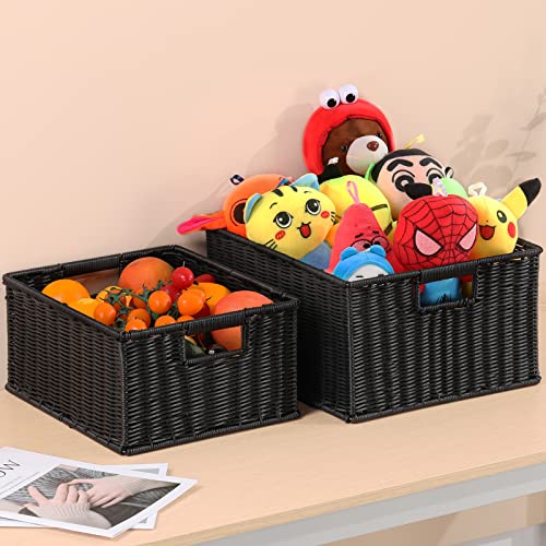 Large Wicker Baskets for Storage (15 x 12.8 x 7.5 inches / Black)