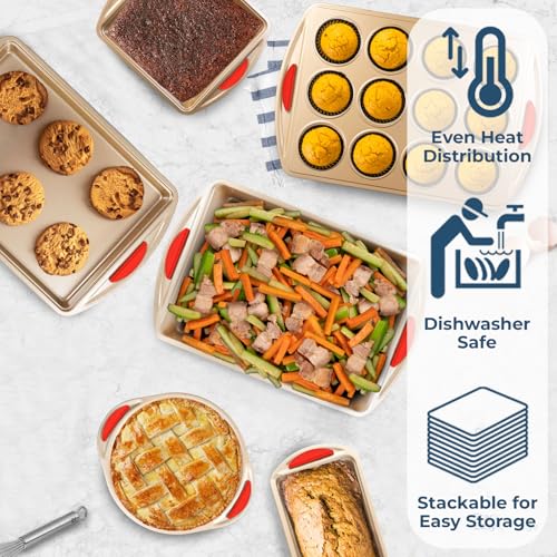 Baking Kit Nonstick Gold Steel Oven Set (Red / 6 Piece)