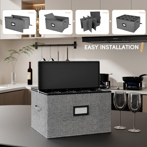 Wine Glass Storage Box with Dividers