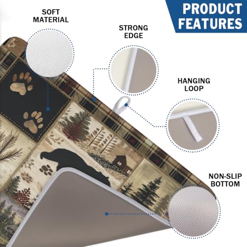 Black Bear Dish Drying Mat Forest Cabin Decorative Dishes Pad 18x24 Inch Absorbent Fast Dry Dish Drainer Rack Mats for Kitchen Counter Sink (Black Bear / 18x24 inch)