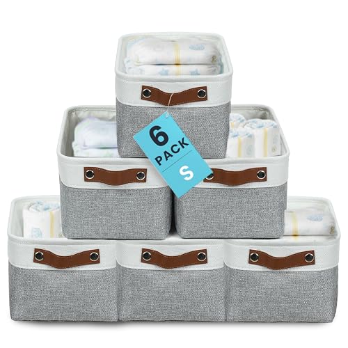 12x8in Canvas Storage Baskets (Gray / Off-White / Small - 6pc)