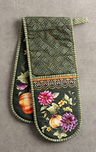 Double Oven Mitts 100% Cotton Double Oven Glove (026 - Pumpkin Garden - Dark Green / 7" x 35" (Double Oven Mitt))