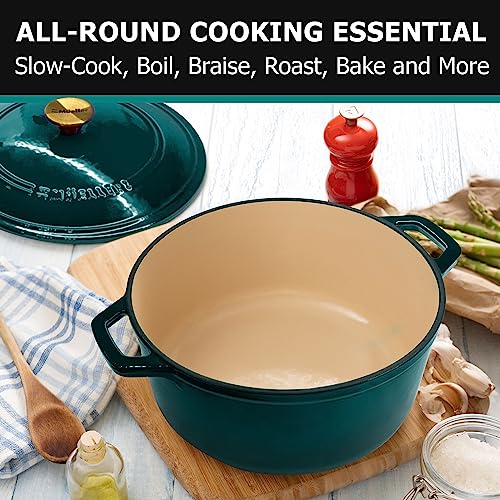 Mueller DuraCast 6 Quart Enameled Cast Iron Dutch Oven Pot with Lid (6 Quart -Round / Emerald)