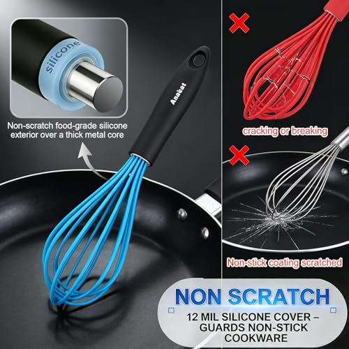 Silicone Kitchen Whisk Set of 4 (9+11+12 &11 inch / 4 Pcs Blue)