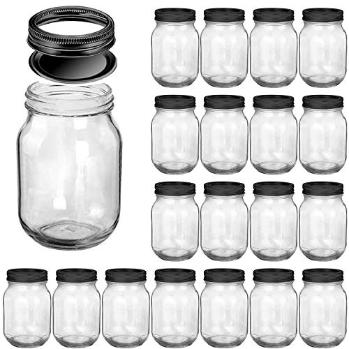 20 Pack Mason Jars (12oz - Split Black Lid)
