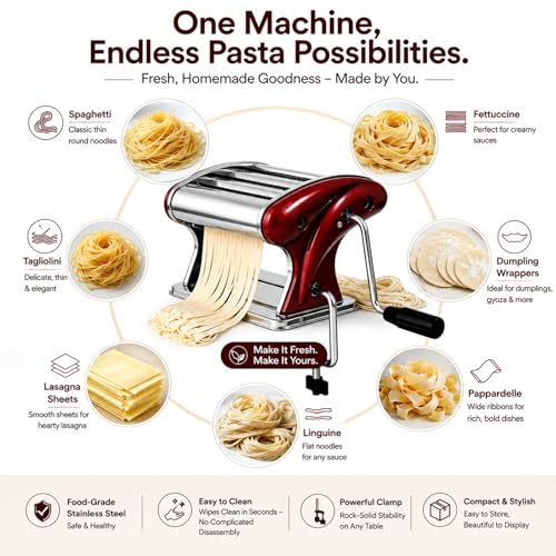 Manual Pasta Maker Machine (Red / 2/4MM)