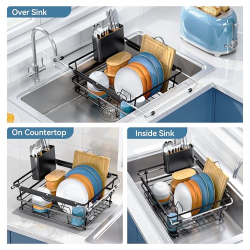 Dish Drying Rack in Sink with Utensil Holder (XLarge Size)