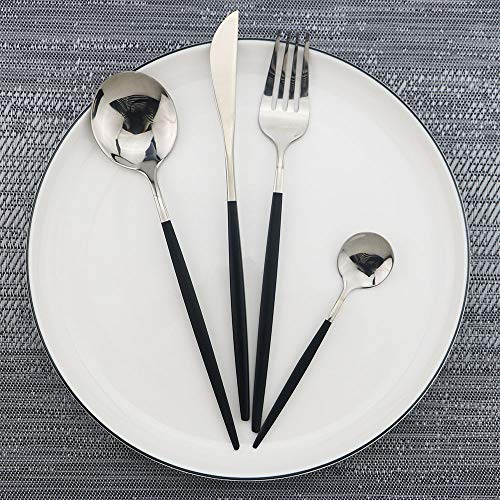 30 Piece Stainless Steel Satin Finish Flatware Set (Service for 6 / Black/Silver)
