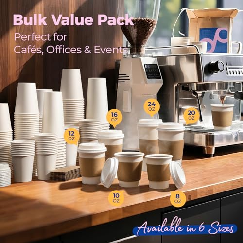 50 Pack 8 oz Disposable Coffee Cups with Lids (8 oz / Classic)