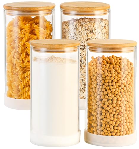 53oz Round Glass Storage Containers with Bamboo Lids (4pcs-Round / 53oz)