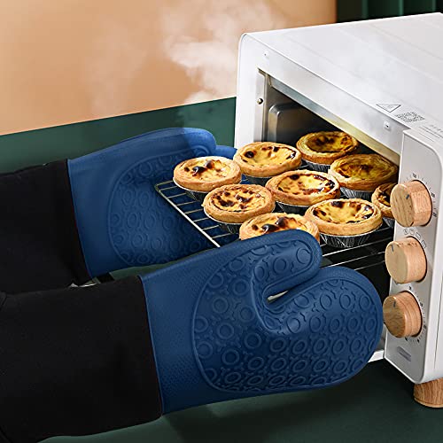 Silicone Oven Mitts (Royal Blue & Black / 14.6in Oven Mitts)