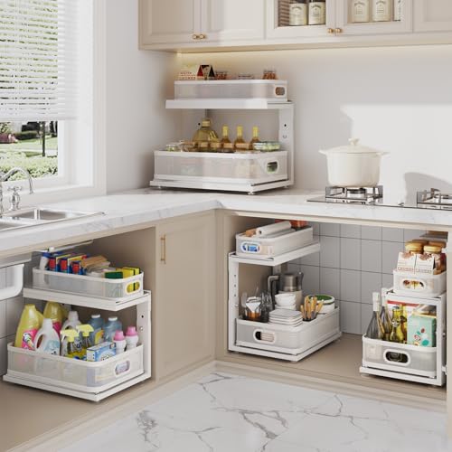 2 Pack Under Sink Organizer With Next (White / 2 Pack-15.5"Dx12.4"-16.5"H)