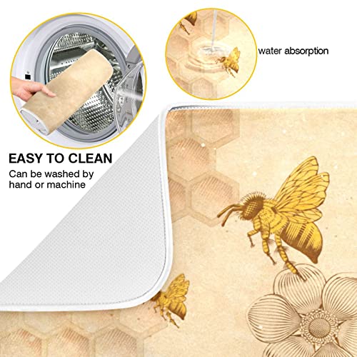 Super Absorbent Dish Drying Mat (Sunflower Bee Retro / 18" x 24")