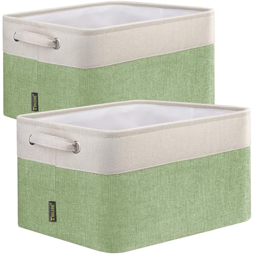 2 Pack Fabric Closet Storage Bins for Shelves (Green / 2PCS/Large-15x11x9.5)