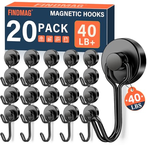 20 Pack Black Magnet Hooks (Black / 0.79in)