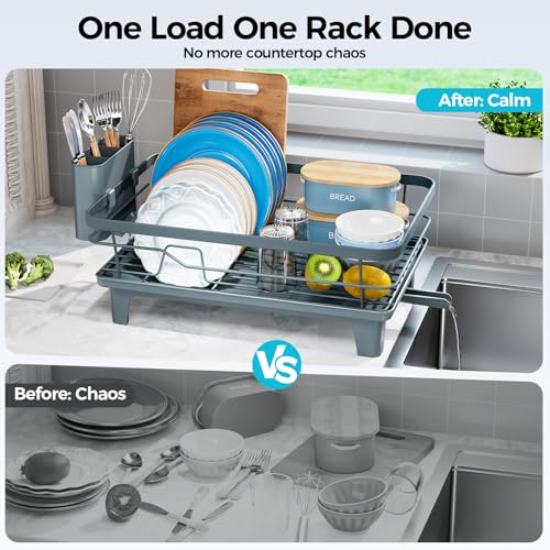Urakify Dish Drying Rack for Kitchen Counter (Blue)