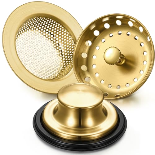 3 Pcs Sink Plug Stopper Disposal Drain Strainer (Antique Gold)