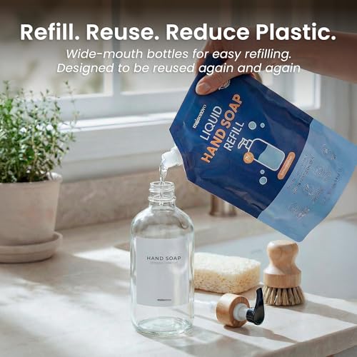 Dish Soap Dispenser Set (Clear Bottles White Bamboo Pumps)