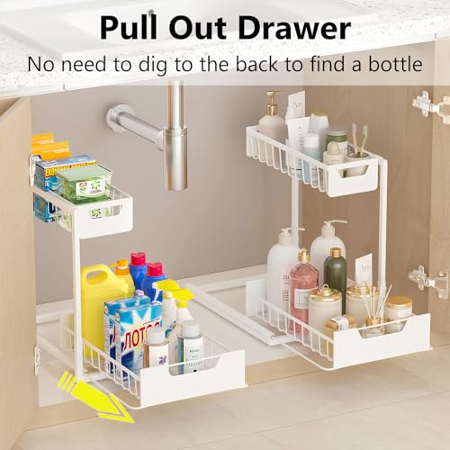 Under Kitchen Sink Organizers and Storage (White / 2 Pack)