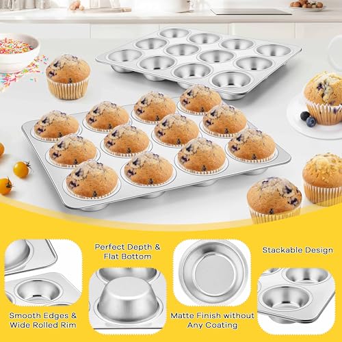 Stainless Steel Muffin Cupcake Pan 12 Cups (2.5 Count)