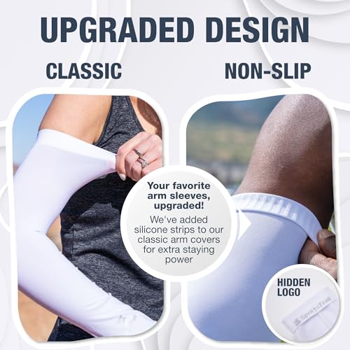 Non Slip Cooling Arm Sleeves for Men & Women (2 Pairs: White / One Size)