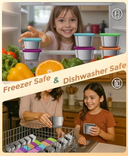 3 Pack 6oz Stainless Steel Snack Containers and 3 Pack 2oz Salad Dressing To Go Containers with Silicone Lids (Berry Sweet)