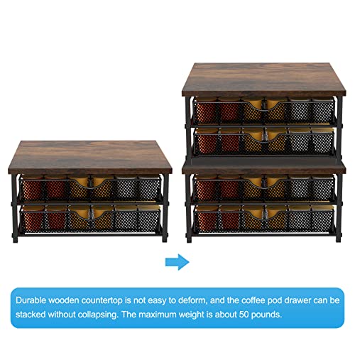 Coffee Pod Drawer Holder Capsule Storage Organizer 2 Tier Coffee Pods Holder With Sliding Baskets for 72 Capacity K Pod (Black)